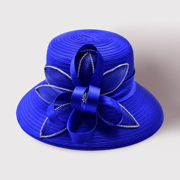 Rhinestone Rim Flower Bow Dressy Hat main image 8